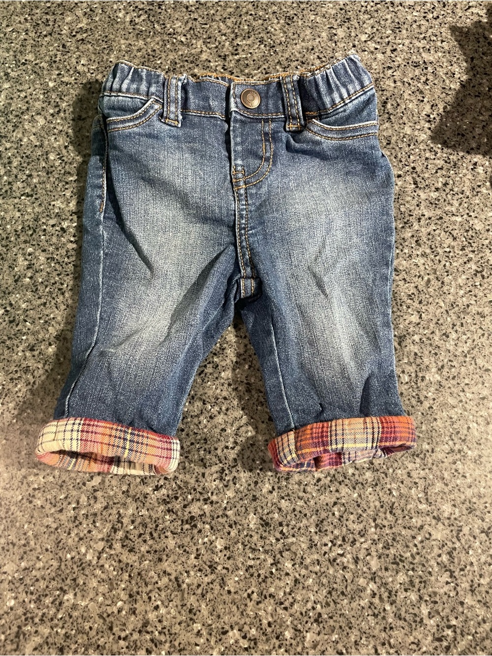 Toddler Blue Denim Jeans with Plaid Cuff